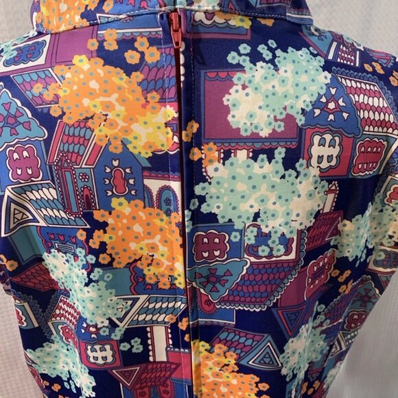 NWT 1X 16 Smak Parlour Fuchsia & Fancy Houses & Flowers Mini Dress - Picture 8 of 12